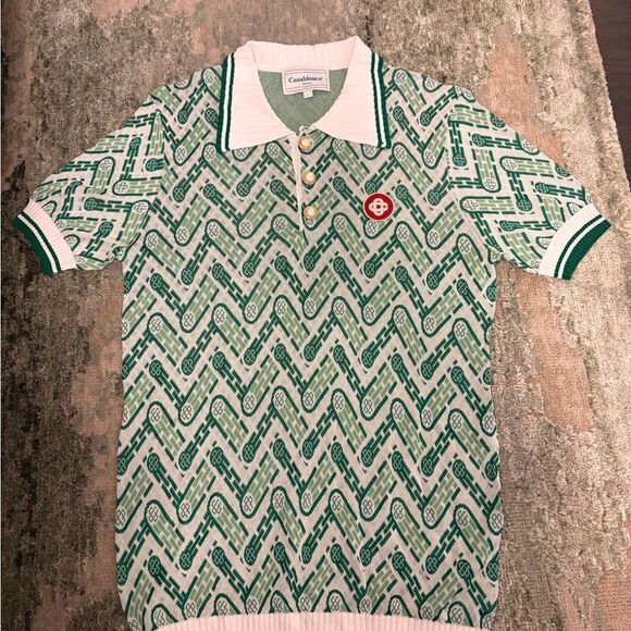 casablanca Other - Casablanca Green Patterned Knit Polo Shirt